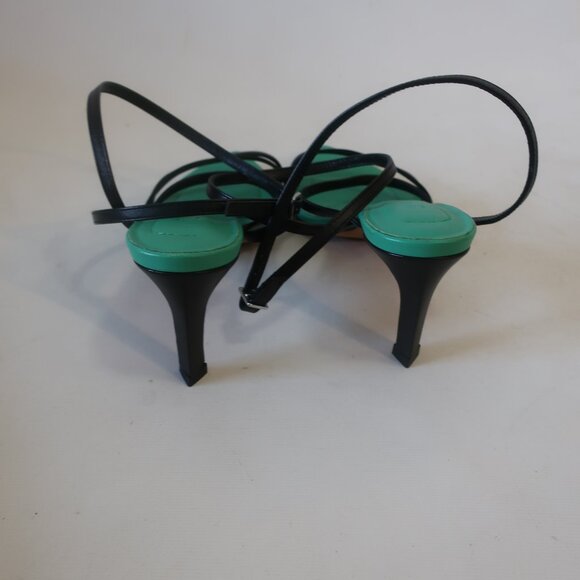 NWOB Womens Iro Black Green Open Pointy Toe Strap Sandal Leather Heels 37 US/6.5 - Picture 9 of 14